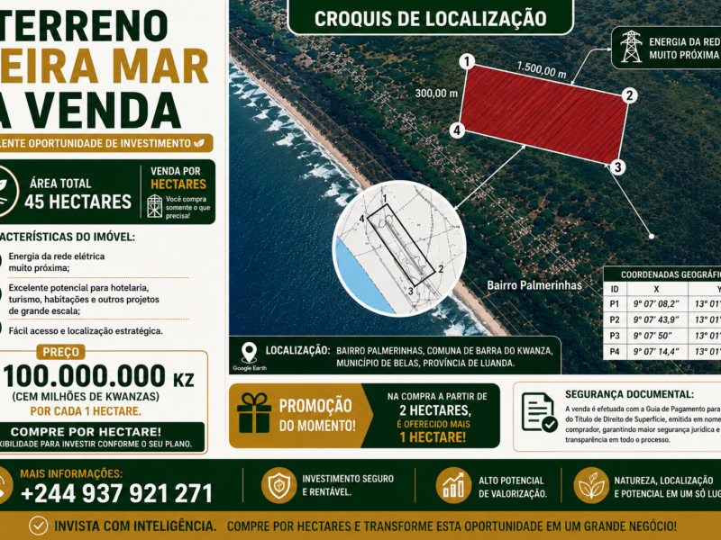 🌊 TERRENO BEIRA-MAR À VENDA – PALMEIRINHAS | BARRA DO KWANZA | LUANDA 🌊
